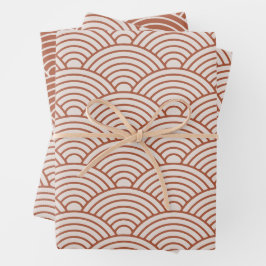 Japanisch Seigaiha Wave | Boho Terracotta Brown Geschenkpapier Set