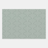 Japanisch Seigaiha Wave | Grün und Grau Geschenkpapier Set (Vorderseite 3)