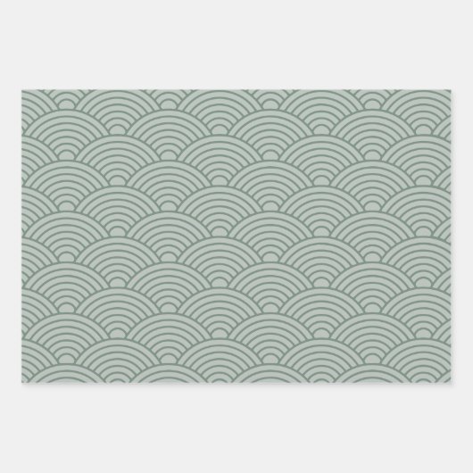 Japanisch Seigaiha Wave | Grün und Grau Geschenkpapier Set (Vorderseite 3)