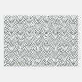 Japanisch Seigaiha Wave | Grün und Grau Geschenkpapier Set (Vorderseite)