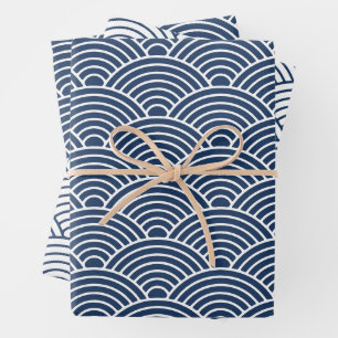 Japanisch Seigaiha Wave   Navy Blue Geschenkpapier Set