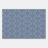 Japanisch Seigaiha Wave | Navy Blue Geschenkpapier Set (Vorderseite)