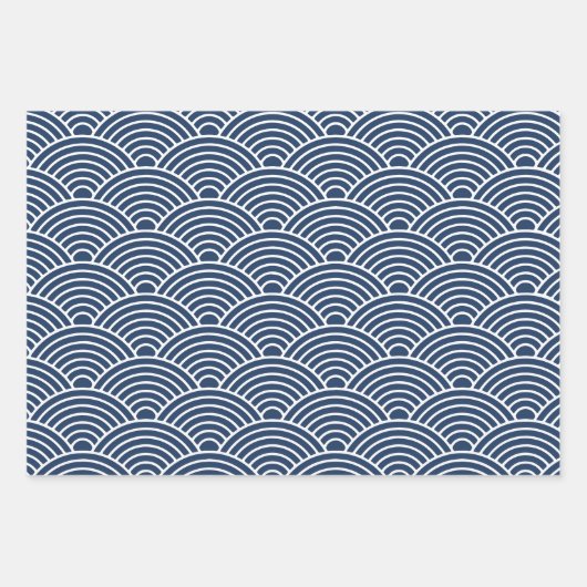 Japanisch Seigaiha Wave | Navy Blue Geschenkpapier Set (Vorderseite)
