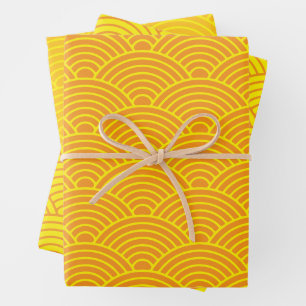 Japanisch Seigaiha Wave   Orange und Gelb Geschenkpapier Set