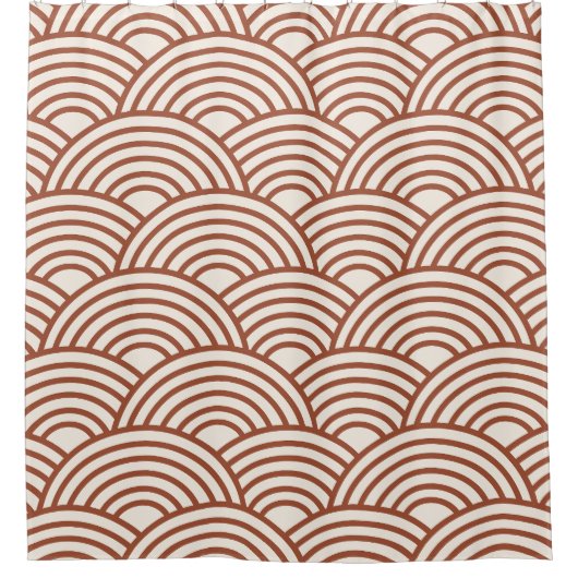 Japanisch Seigaiha Wave Rust Terracotta Duschvorhang (Vorderseite)