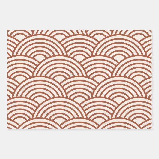 Japanisch Seigaiha Wave Rust Terracotta Geschenkpapier Set (Vorderseite 2)