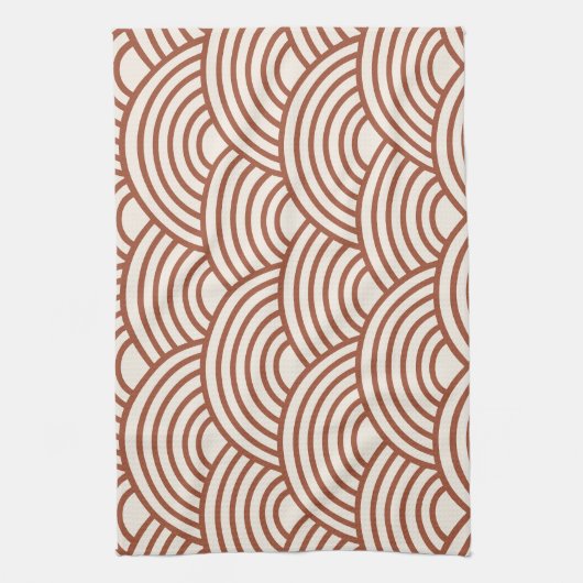 Japanisch Seigaiha Wave Rust Terracotta Geschirrtuch (Vertikal)