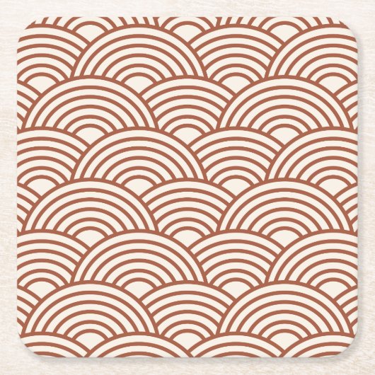 Japanisch Seigaiha Wave Rust Terracotta Rechteckiger Pappuntersetzer (Vorderseite)