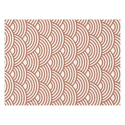 Japanisch Seigaiha Wave Rust Terracotta Tischdecke (Vorderseite (Horizontal))