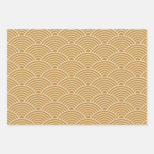 Japanisch Seigaiha Wave | Sage Geen, Senf, Rot Geschenkpapier Set (Vorderseite 3)