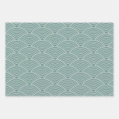 Japanisch Seigaiha Wave | Sage Geen, Senf, Rot Geschenkpapier Set (Vorderseite)