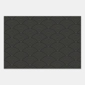 Japanisch Seigaiha Wave | Schwarz und Creme weiß Geschenkpapier Set (Vorderseite 2)