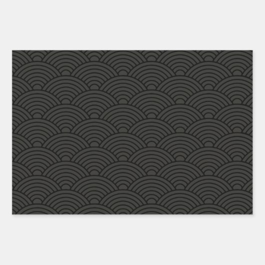 Japanisch Seigaiha Wave | Schwarz und Creme weiß Geschenkpapier Set (Vorderseite 2)