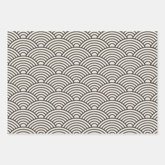 Japanisch Seigaiha Wave | Schwarz und Creme weiß Geschenkpapier Set (Vorderseite)