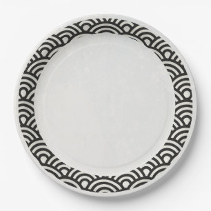 Japanisch Seigaiha Waves EleganBlack + White Pappteller