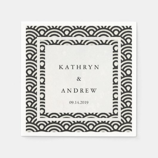 Japanisch Seigaiha Waves EleganBlack + White Serviette (Vorderseite)