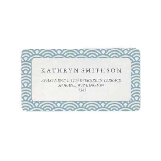 Japanisch Seigaiha Waves Eleganblau + Weiß Adressaufkleber (Vorne)