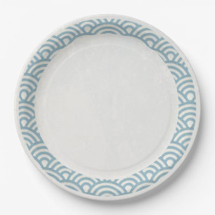 Japanisch Seigaiha Waves EleganLight Blue + White Pappteller