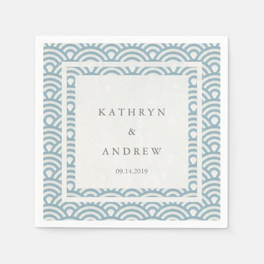 Japanisch Seigaiha Waves EleganLight Blue + White Serviette (Vorderseite)