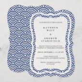 Japanisch Seigaiha Waves Elegant Beach Wedding Einladung (Vorne/Hinten)