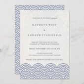 Japanisch Seigaiha Waves Elegant Beach Wedding Einladung (Vorne/Hinten)