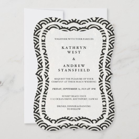 Japanisch Seigaiha Waves Elegant Beach Wedding Einladung (Vorderseite)