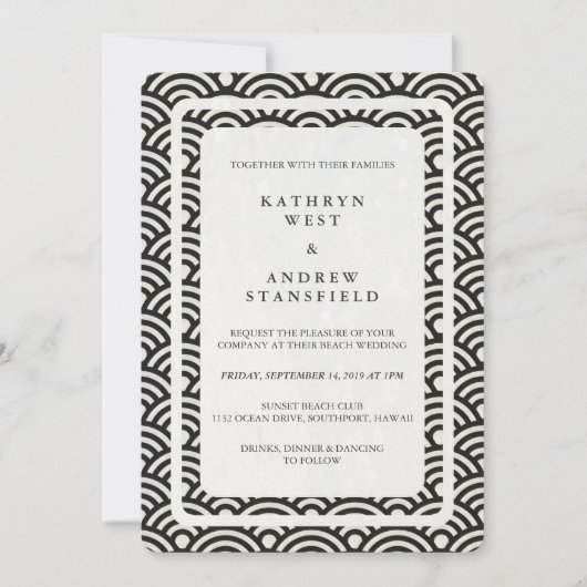 Japanisch Seigaiha Waves Elegant Beach Wedding Einladung (Vorderseite)