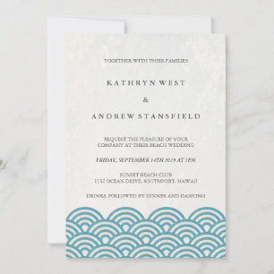Japanisch Seigaiha Waves Elegant Beach Wedding Einladung