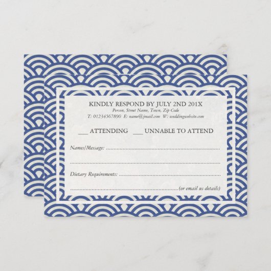 Japanisch Seigaiha Waves Elegant Beach Wedding UAW RSVP Karte (Vorne/Hinten)