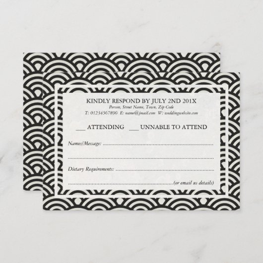 Japanisch Seigaiha Waves Elegant Beach Wedding UAW RSVP Karte (Vorne/Hinten)