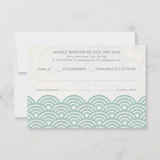 Japanisch Seigaiha Waves Elegant Beach Wedding UAW RSVP Karte (Vorderseite)