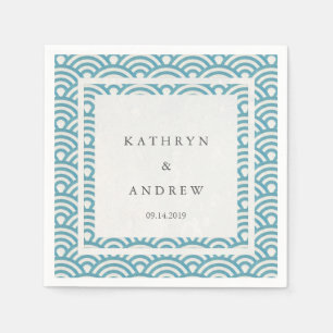 Japanisch Seigaiha Waves Elegant Blue Green Serviette