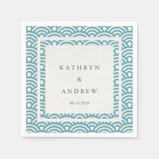 Japanisch Seigaiha Waves Elegant Blue Green Serviette (Vorderseite)