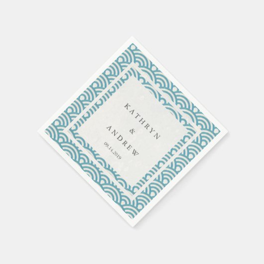 Japanisch Seigaiha Waves Elegant Blue Green Serviette (Ecke)