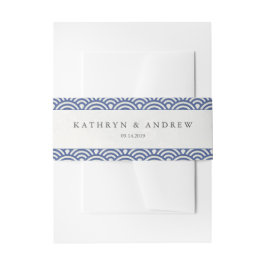 Japanisch Seigaiha Waves Elegant Dark Blue + White Einladungsbanderole