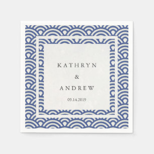 Japanisch Seigaiha Waves Elegant Dark Blue + White Serviette