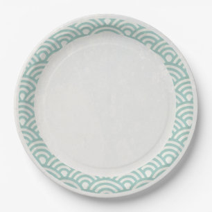 Japanisch Seigaiha Waves Elegant Jade Green + Whit Pappteller