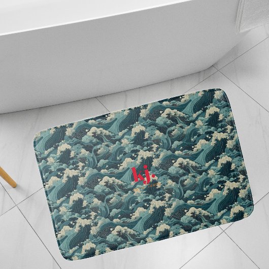 Japanisch Seigaiha Waves | Monogramm Badematte