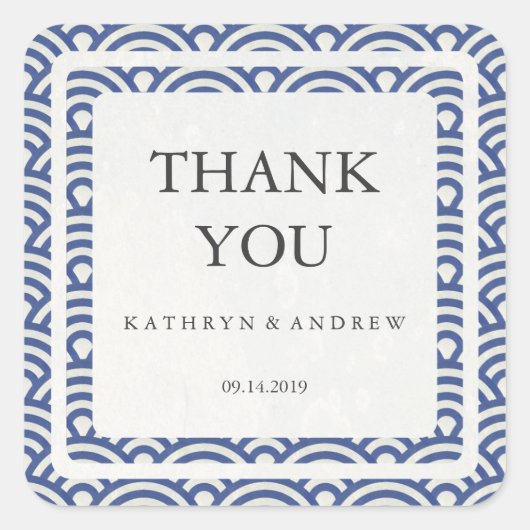 Japanisch Seigaiha Wedding Danke / Benutzerdefinie Quadratischer Aufkleber (Vorderseite)