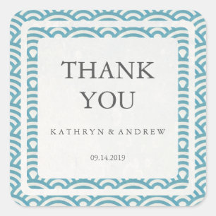 Japanisch Seigaiha Wedding Danke / Benutzerdefinie Quadratischer Aufkleber