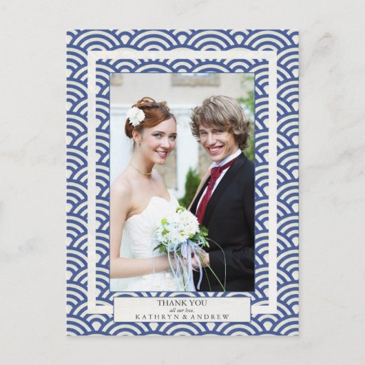 Japanisch Seigaiha Wedding Danke / Custom Foto Postkarte (Vorderseite)