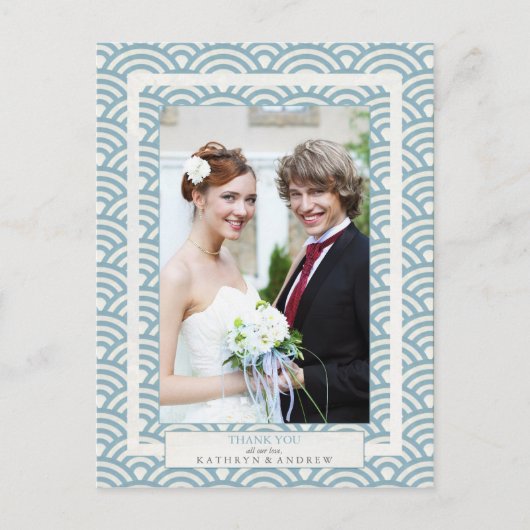 Japanisch Seigaiha Wedding Danke / Custom Foto Postkarte (Vorderseite)