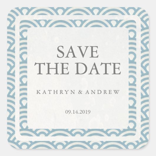 Japanisch Seigaiha Wedding Save the Date oder Cust Quadratischer Aufkleber (Vorderseite)