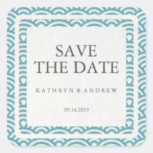 Japanisch Seigaiha Wedding Save the Date oder Cust Quadratischer Aufkleber