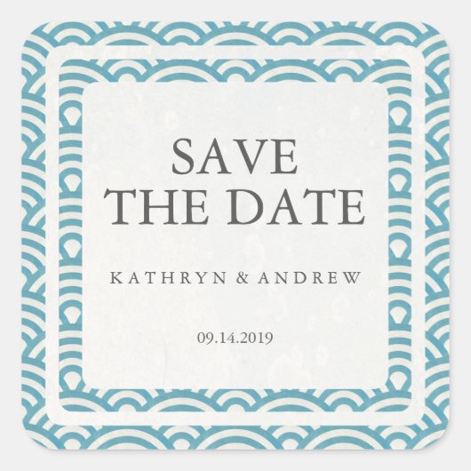 Japanisch Seigaiha Wedding Save the Date oder Cust Quadratischer Aufkleber (Vorderseite)