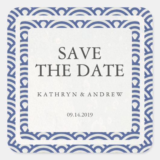 Japanisch Seigaiha Wedding Save the Date oder Cust Quadratischer Aufkleber (Vorderseite)