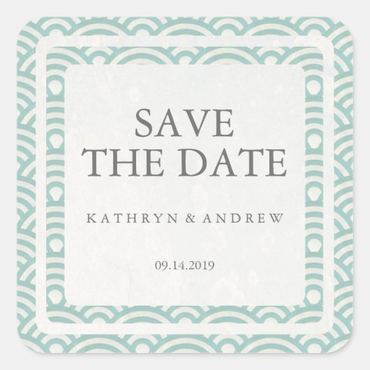 Japanisch Seigaiha Wedding Save the Date oder Cust Quadratischer Aufkleber (Vorderseite)