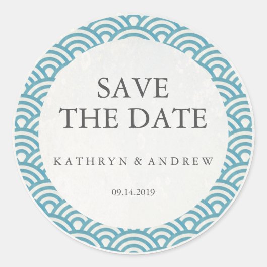 Japanisch Seigaiha Wedding Save the Date oder Cust Runder Aufkleber (Vorderseite)