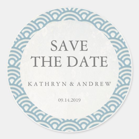Japanisch Seigaiha Wedding Save the Date oder Cust Runder Aufkleber (Vorderseite)