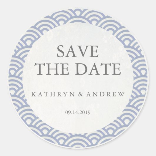 Japanisch Seigaiha Wedding Save the Date oder Cust Runder Aufkleber (Vorderseite)